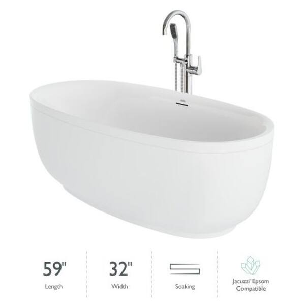 Jacuzzi Cosi 67" Free Standing Acrylic Soaking Tub with Center Drain